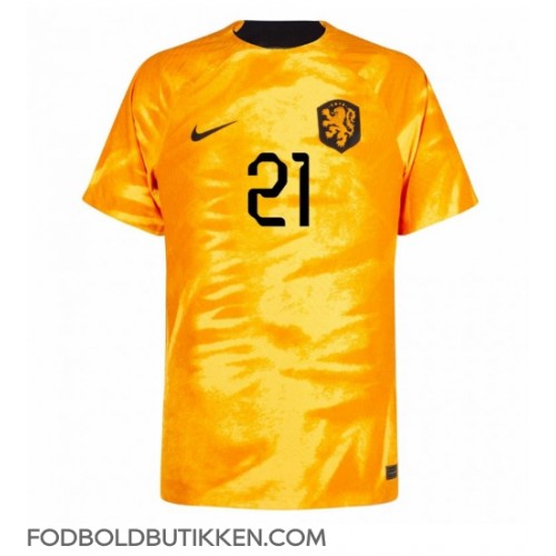Holland Frenkie de Jong #21 Hjemmebanetrøje VM 2022 Kortærmet